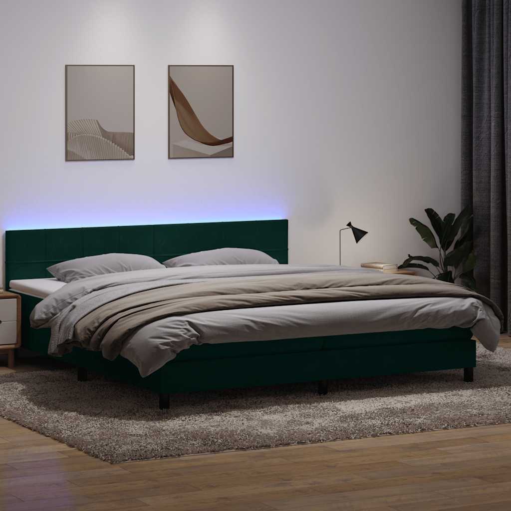 vidaXL Pat box spring cu saltea, verde închis, 200x210 cm, catifea