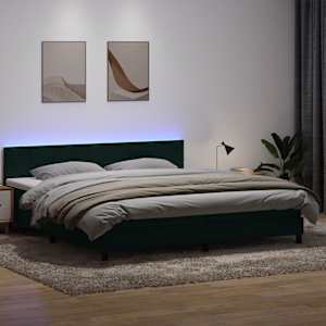 Box spring postel s matrací a LED tmavě zelená 200x210 cm samet - obrázek 1