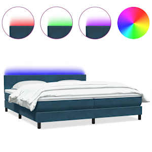 Box spring postel s matrací a LED tmavě modrá 200x210 cm samet - obrázek 2