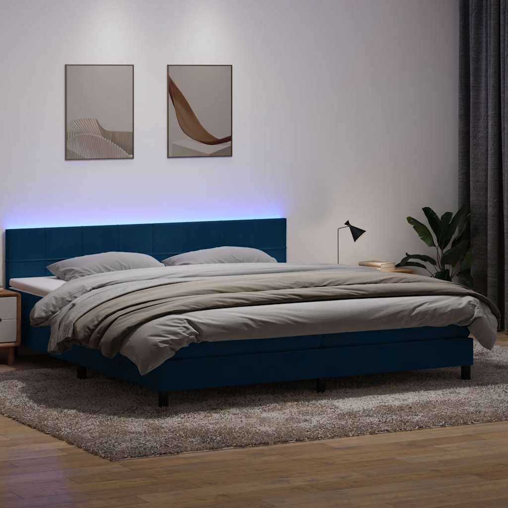 vidaXL Pat box spring cu saltea, albastru închis, 200x210 cm, catifea