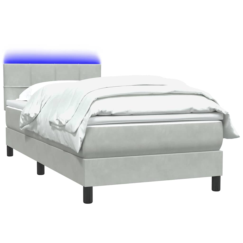 vidaXL Boxspring met matras fluweel lichtgrijs 80x220 cm afbeelding