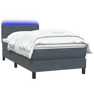 Box spring postel s matrací a LED tmavě šedá 80x220 cm samet - obrázek 3