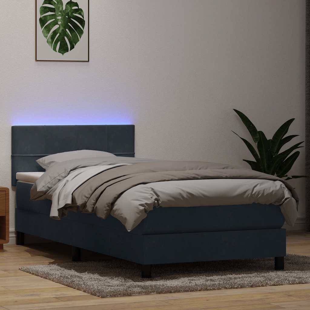 vidaXL Pat cu arcuri cu saltea și LED, gri închis, 80x220 cm, catifea