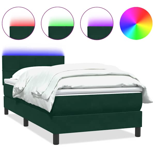 vidaXL kontinentaalvoodi madrats ja LED Tumeroheline 80x220 cm samet