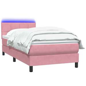 Box spring postel s matrací a LED růžová 80x220 cm samet - obrázek 3