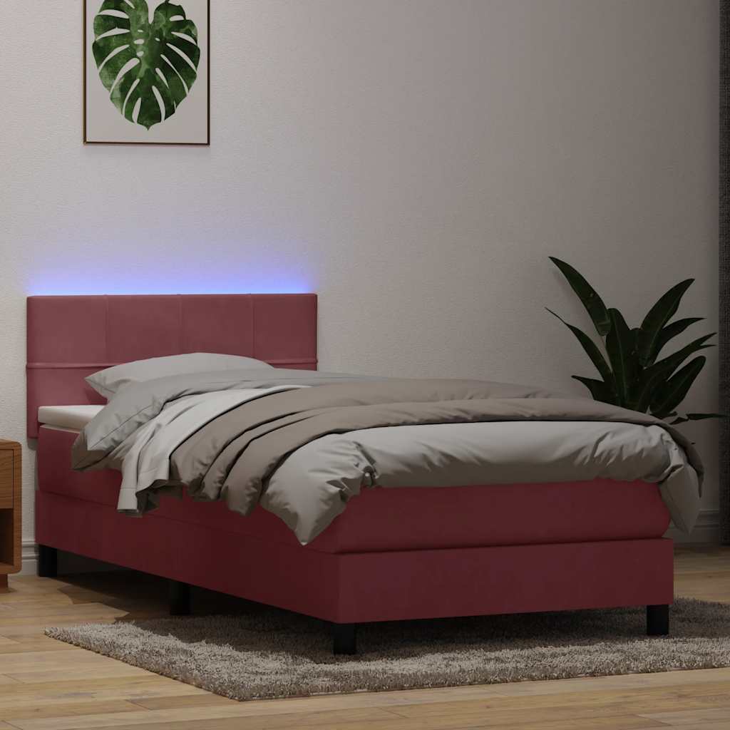 vidaXL Pat cu arcuri cu saltea și LED, roz, 80x220 cm, catifea