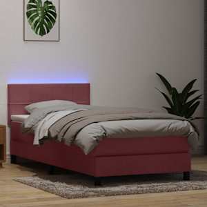 Box spring postel s matrací a LED růžová 80x220 cm samet - obrázek 1