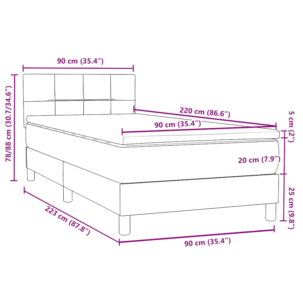 Box spring postel s matrací a LED tmavě šedá 90x220 cm samet - obrázek 16