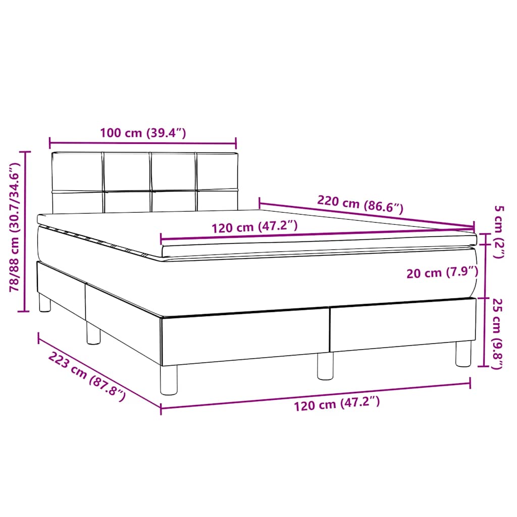 Box spring postel s matrací a LED tmavě šedá 120x220 cm samet - obrázek 16