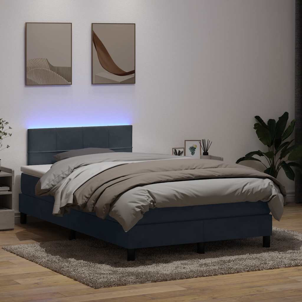 vidaXL Pat cu arcuri cu saltea și LED, gri închis, 120x220 cm, catifea