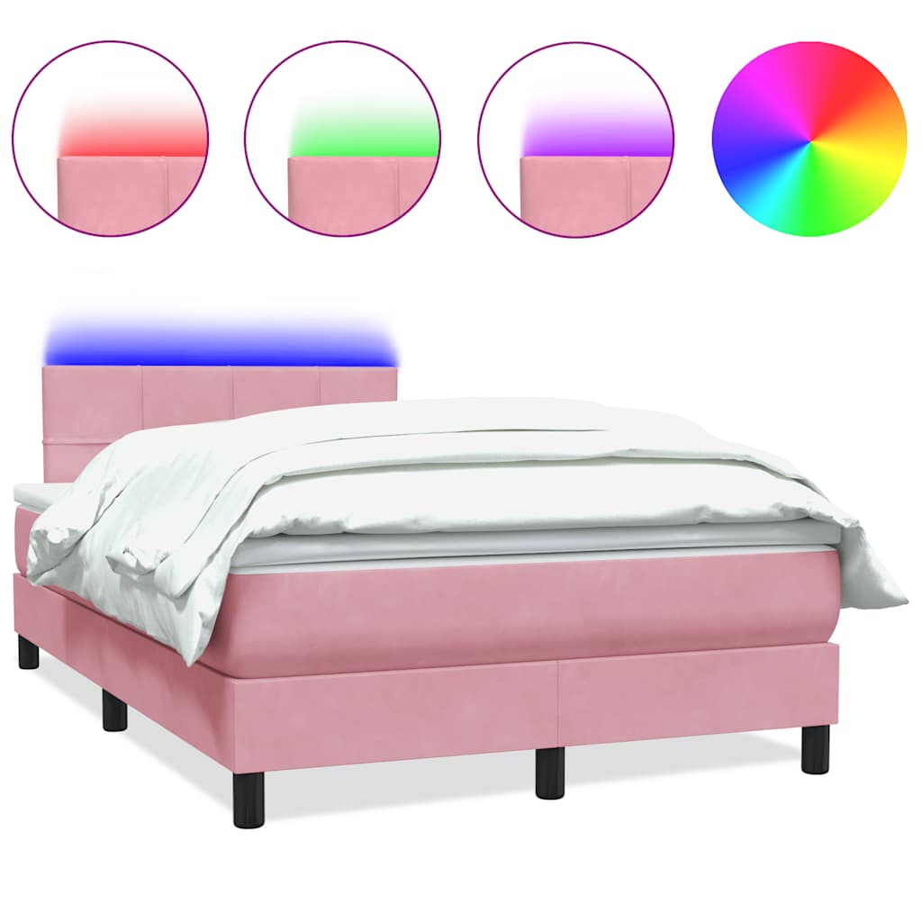 vidaXL Box spring postel s matrací a LED růžová 120x220 cm samet