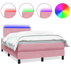 Box spring postel s matrací a LED růžová 120x220 cm samet - obrázek 2