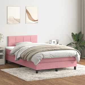Box spring postel s matrací a LED růžová 120x220 cm samet - obrázek 4