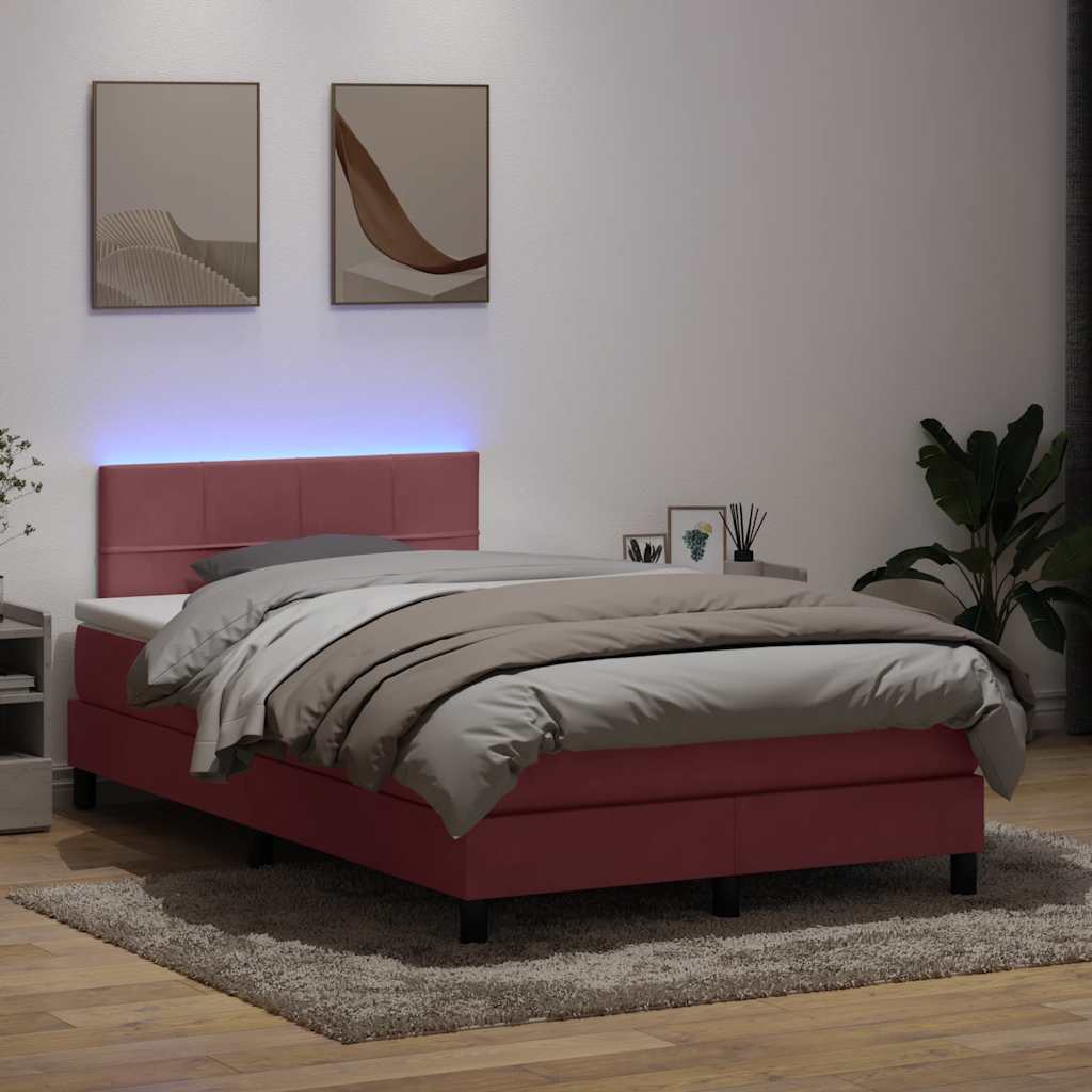 vidaXL Pat cu arcuri cu saltea și LED, roz, 120x220 cm, catifea