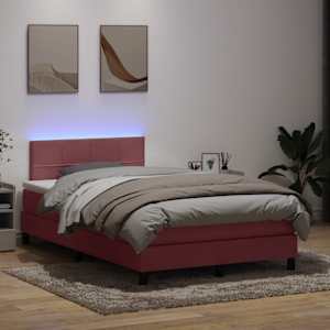 Box spring postel s matrací a LED růžová 120x220 cm samet - obrázek 1