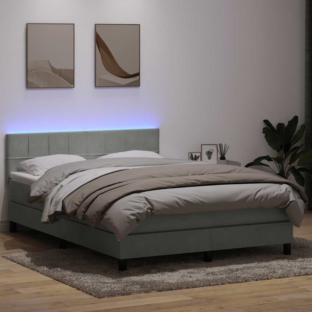 vidaXL Pat box spring cu saltea, gri deschis, 140x220 cm, catifea