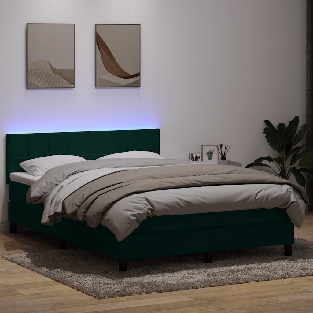 vidaXL Boxspringbett mit Matratze Dunkelgrün 140x220 cm Samt