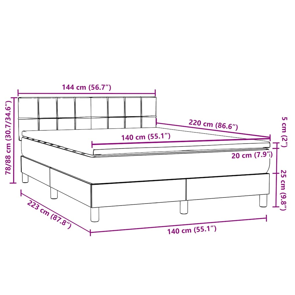 Box spring postel s matrací a LED růžová 140x220 cm samet - obrázek 16