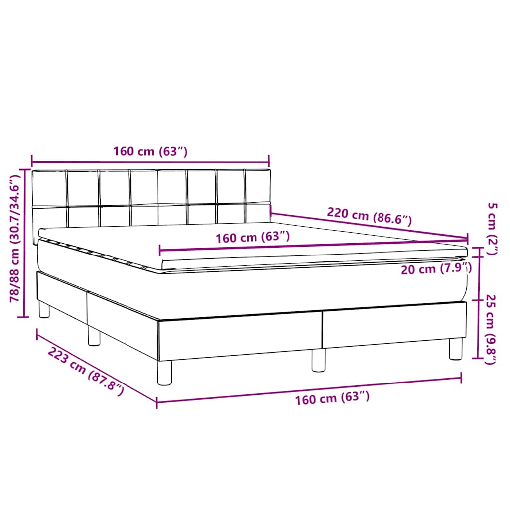 Box spring postel s matrací a LED světle šedá 160x220 cm samet - obrázek 16