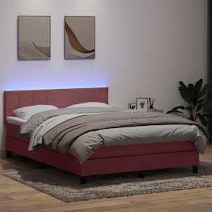 Box spring postelja z vzmetnico LED roza 160x220 cm žamet