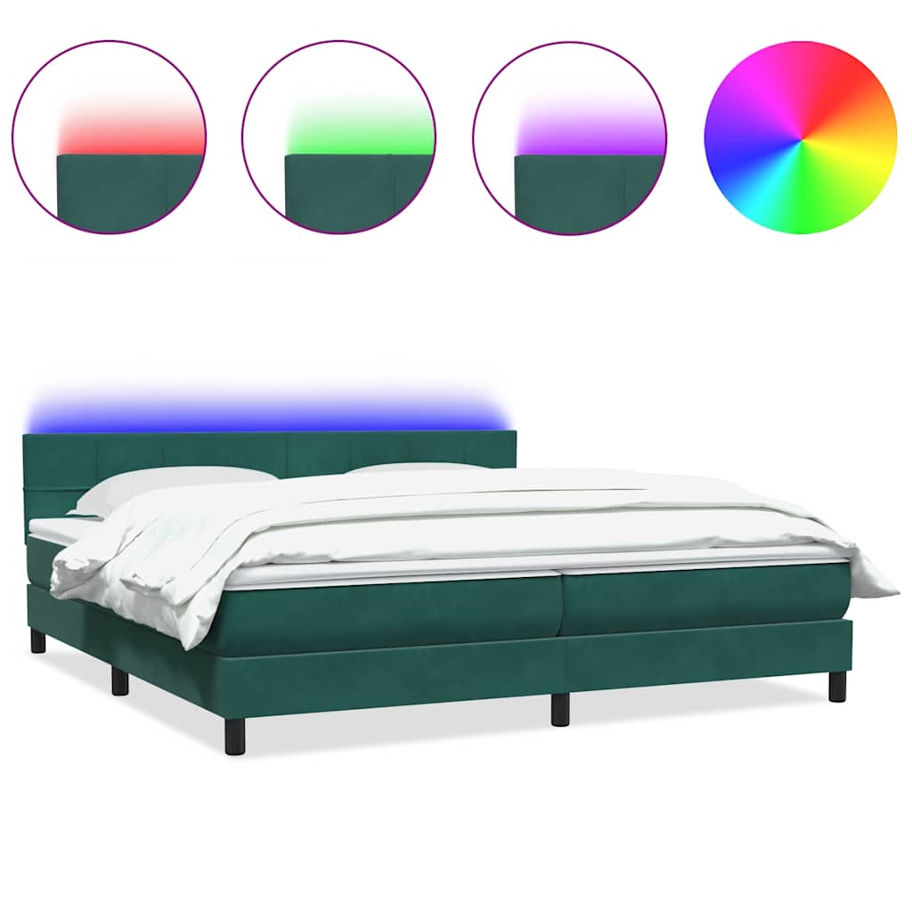 vidaXL Box spring postel s matrací a LED tmavě zelená 180x220 cm samet