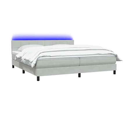 vidaXL Boxspringbett mit Matratze & LED Hellgrau 200x220 cm Samt