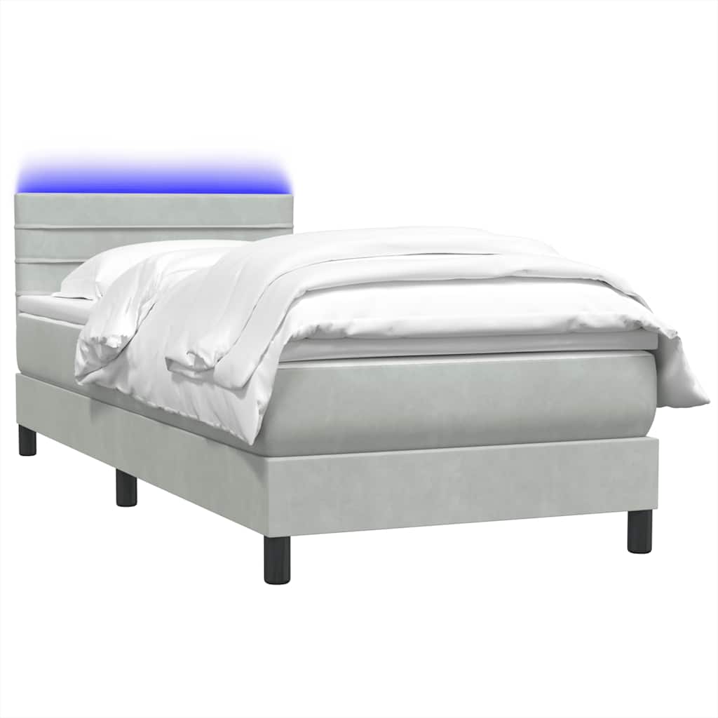 Thumbnail - vidaXL Boxspringbett mit Matratze & LED Hellgrau 80x210 cm Samt
