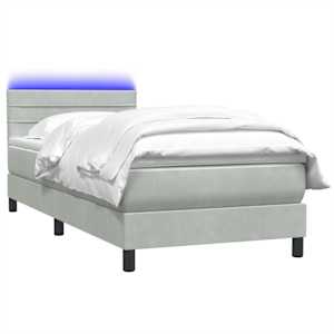 Box spring postel s matrací a LED světle šedá 80x210 cm samet - obrázek 3