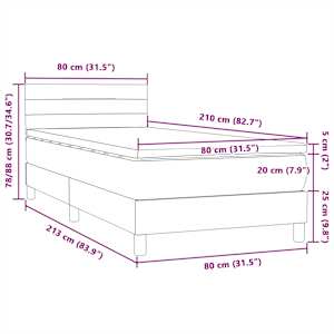 Box spring postel s matrací a LED světle šedá 80x210 cm samet - obrázek 16