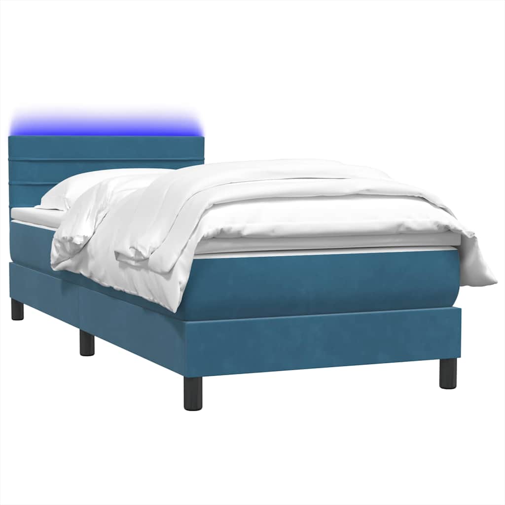 Thumbnail - vidaXL Boxspringbett mit Matratze & LED Dunkelblau 80x210 cm Samt