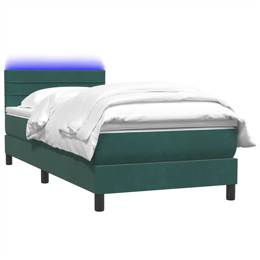 Thumbnail - vidaXL Boxspringbett mit Matratze & LED Dunkelgrün 90x210 cm Samt