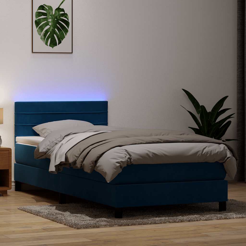 vidaXL Boxspringbett mit Matratze & LED Dunkelblau 90x210 cm Samt