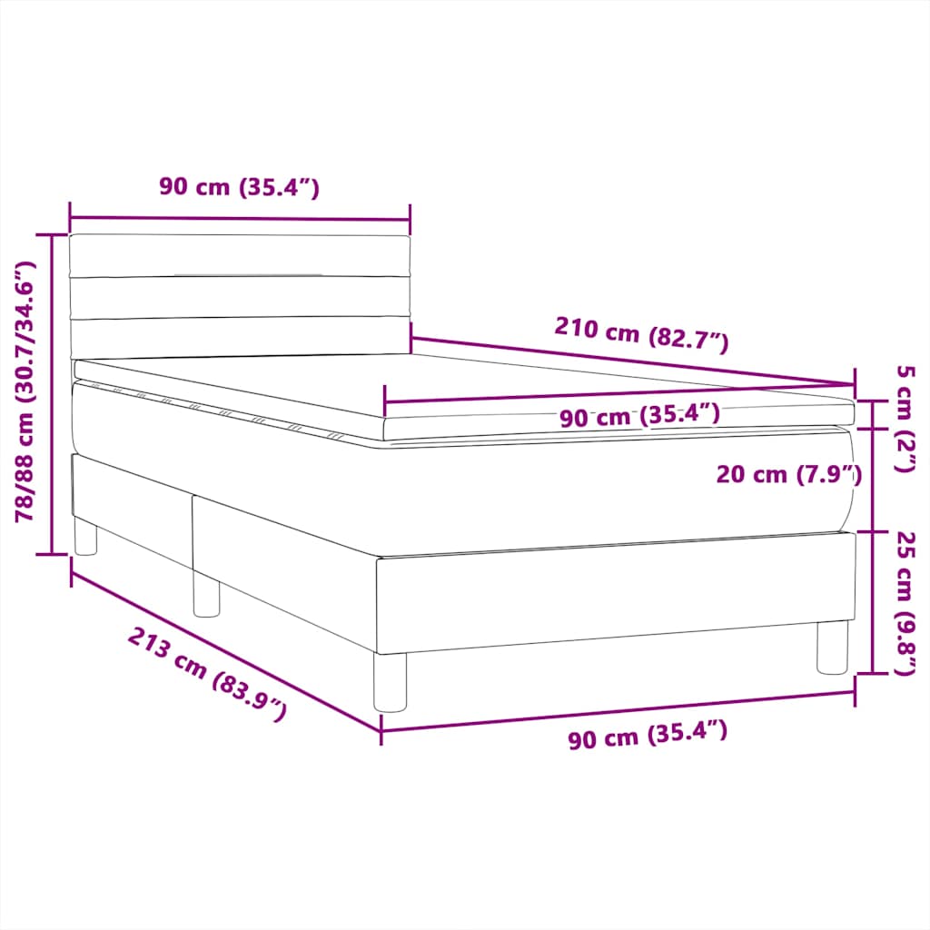 Box spring postel s matrací a LED růžová 90x210 cm samet - obrázek 16