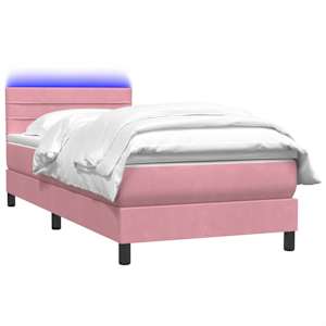 Box spring postel s matrací a LED růžová 90x210 cm samet - obrázek 3