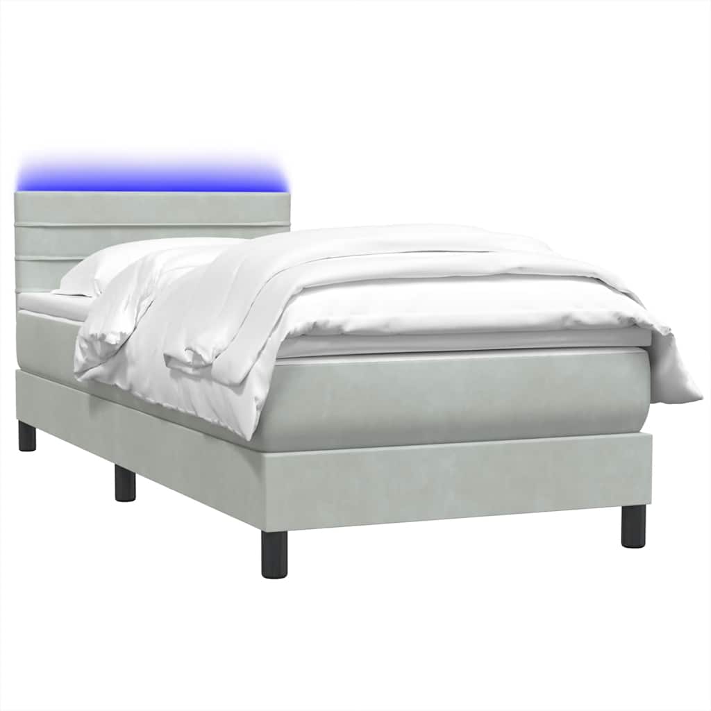 Thumbnail - vidaXL Boxspringbett mit Matratze & LED Hellgrau 100x210 cm Samt