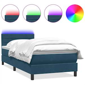 Box spring postel s matrací a LED tmavě modrá 100x210 cm samet - obrázek 2