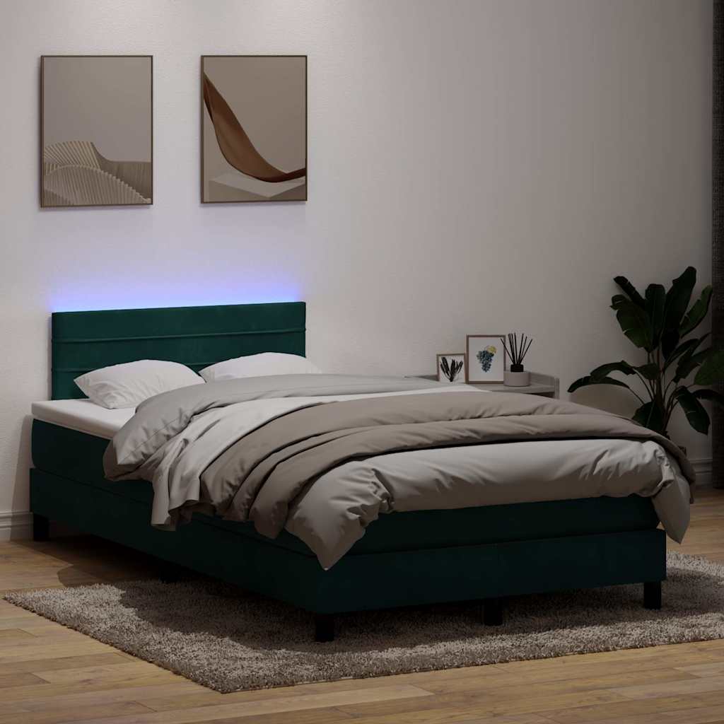 vidaXL Boxspringbett mit Matratze Dunkelgrün 120x210 cm Samt