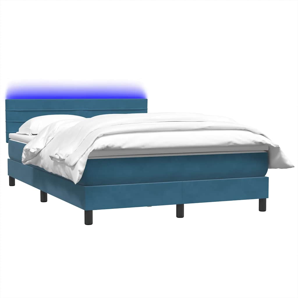 Thumbnail - vidaXL Boxspringbett mit Matratze & LED Dunkelblau 140x210 cm Samt