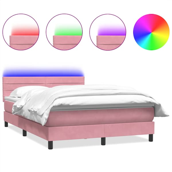 vidaXL kontinentaalvoodi madrats ja LED, roosa, 140x210 cm, samet