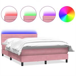 Box spring postel s matrací a LED růžová 140x210 cm samet - obrázek 2