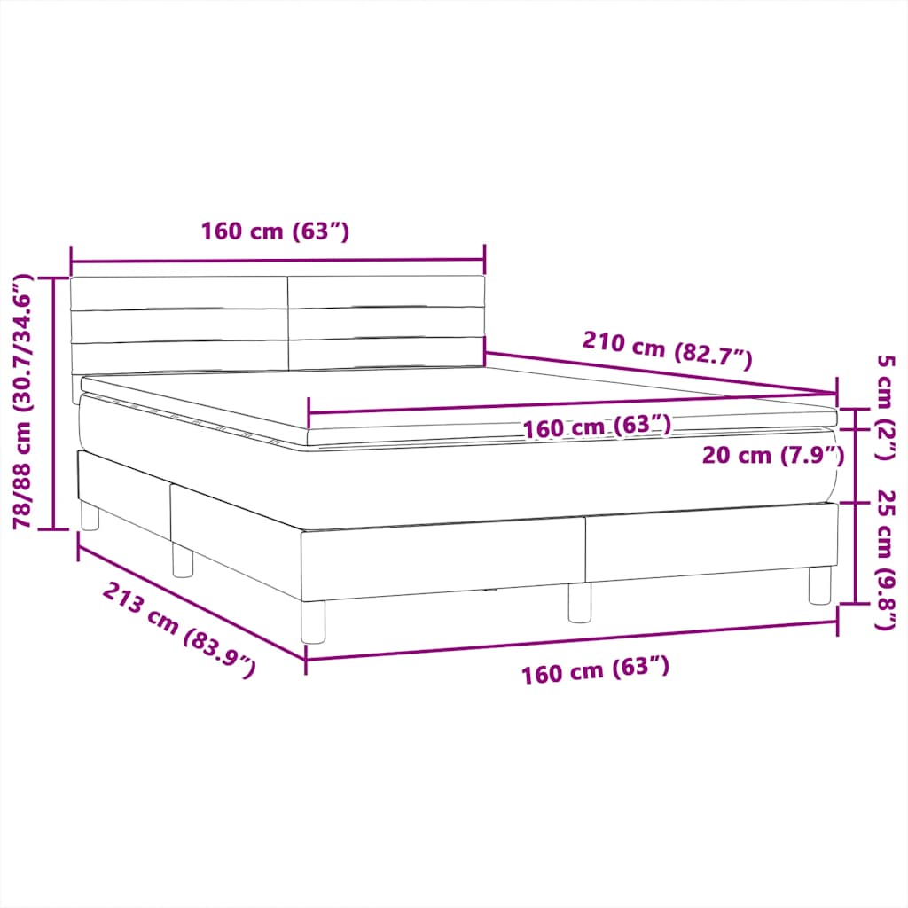 Box spring postel s matrací a LED světle šedá 160x210 cm samet - obrázek 16