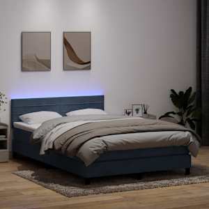 Box spring postel s matrací a LED tmavě šedá 160x210 cm samet - obrázek 1