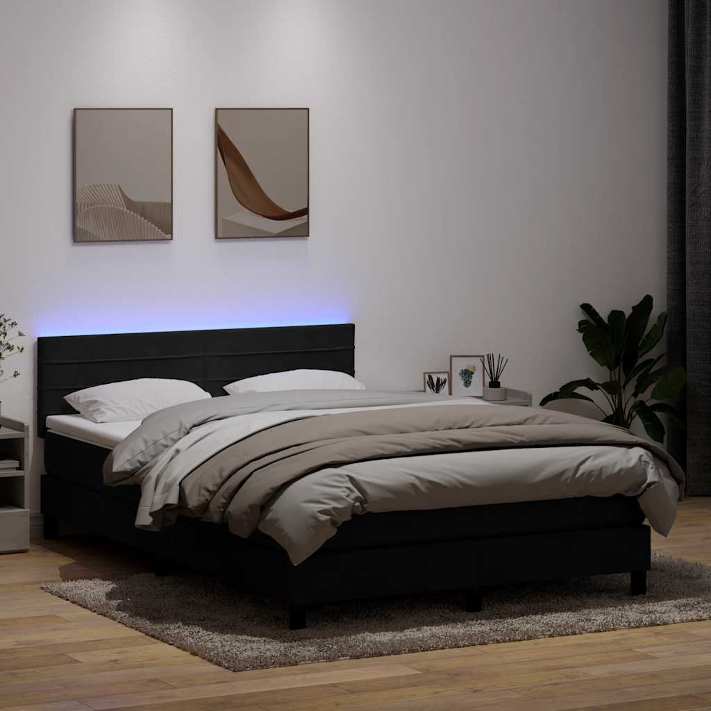 vidaXL Pat cu arcuri cu saltea și LED, negru, 160x210 cm, catifea