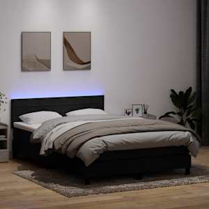 Box spring postelja z vzmetnico LED črna 160x210 cm žamet