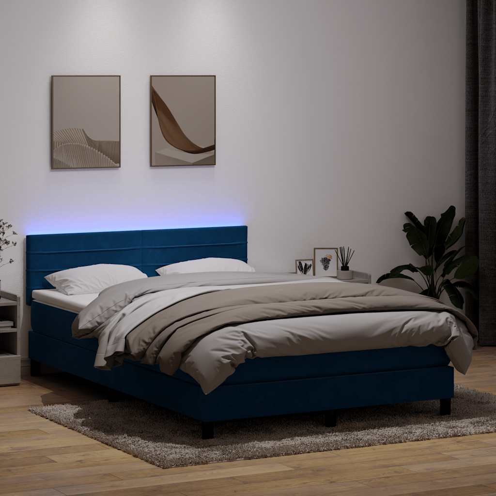 vidaXL Boxspringbett mit Matratze & LED Dunkelblau 160x210 cm Samt