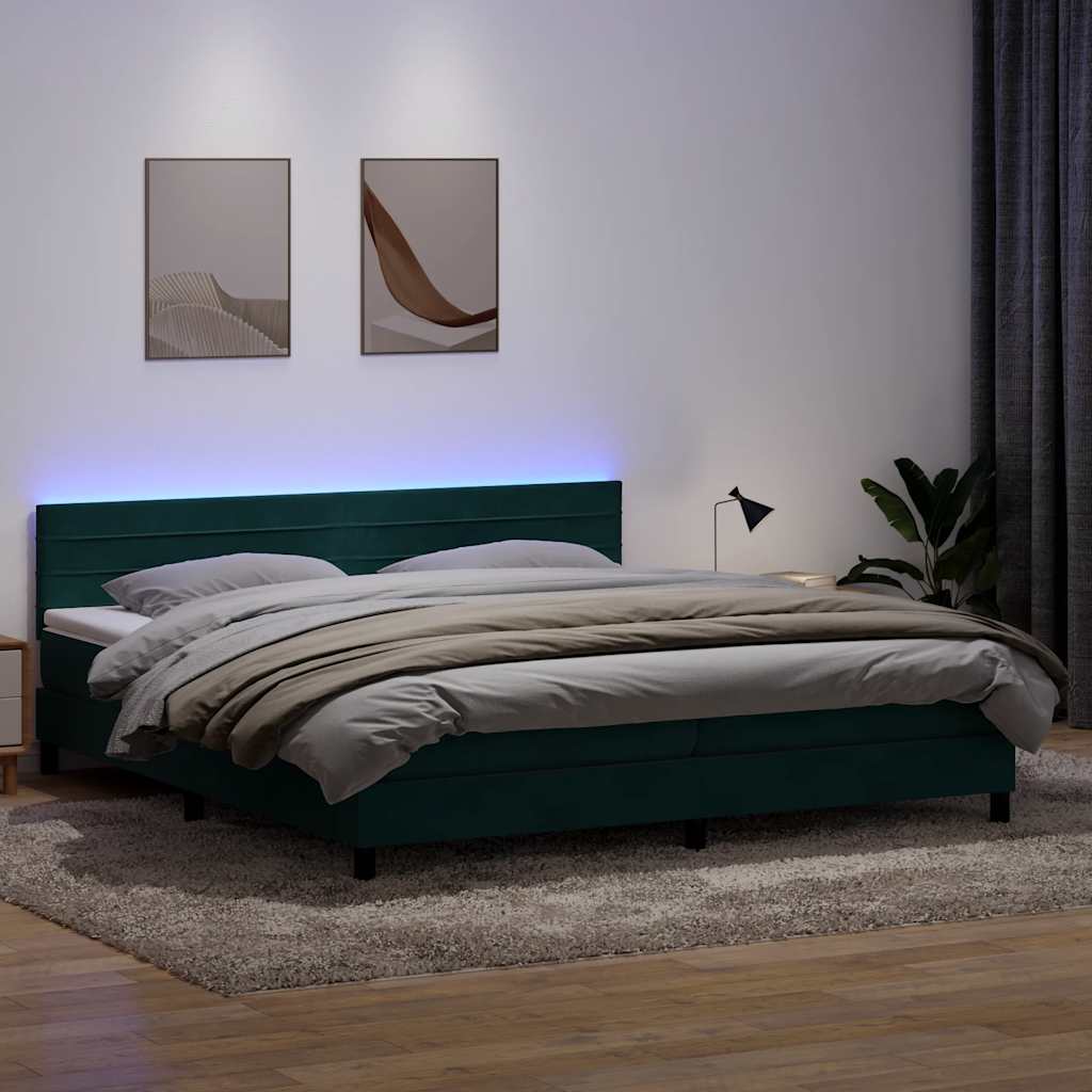 vidaXL Pat box spring cu saltea, verde închis, 180x210 cm, catifea