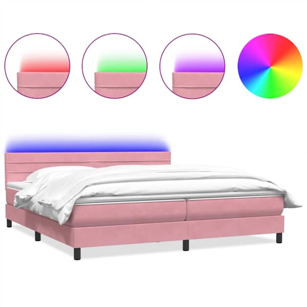 vidaXL kontinentaalvoodi madrats ja LED, roosa, 180x210 cm, samet
