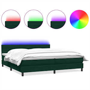 Box spring postel s matrací a LED tmavě zelená 200x210 cm samet - obrázek 2