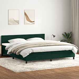 Box spring postel s matrací a LED tmavě zelená 200x210 cm samet - obrázek 4