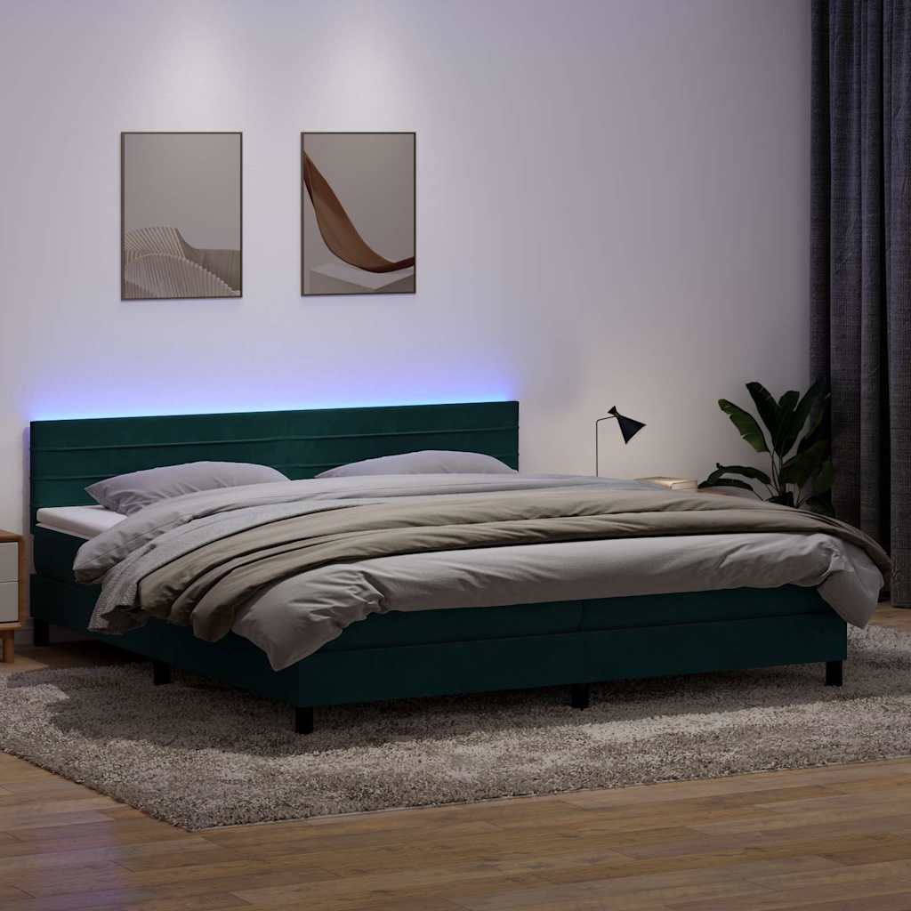 vidaXL Pat box spring cu saltea, verde închis, 200x210 cm, catifea